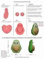Papercraft avocado met hart in 3D origami, weergave 3