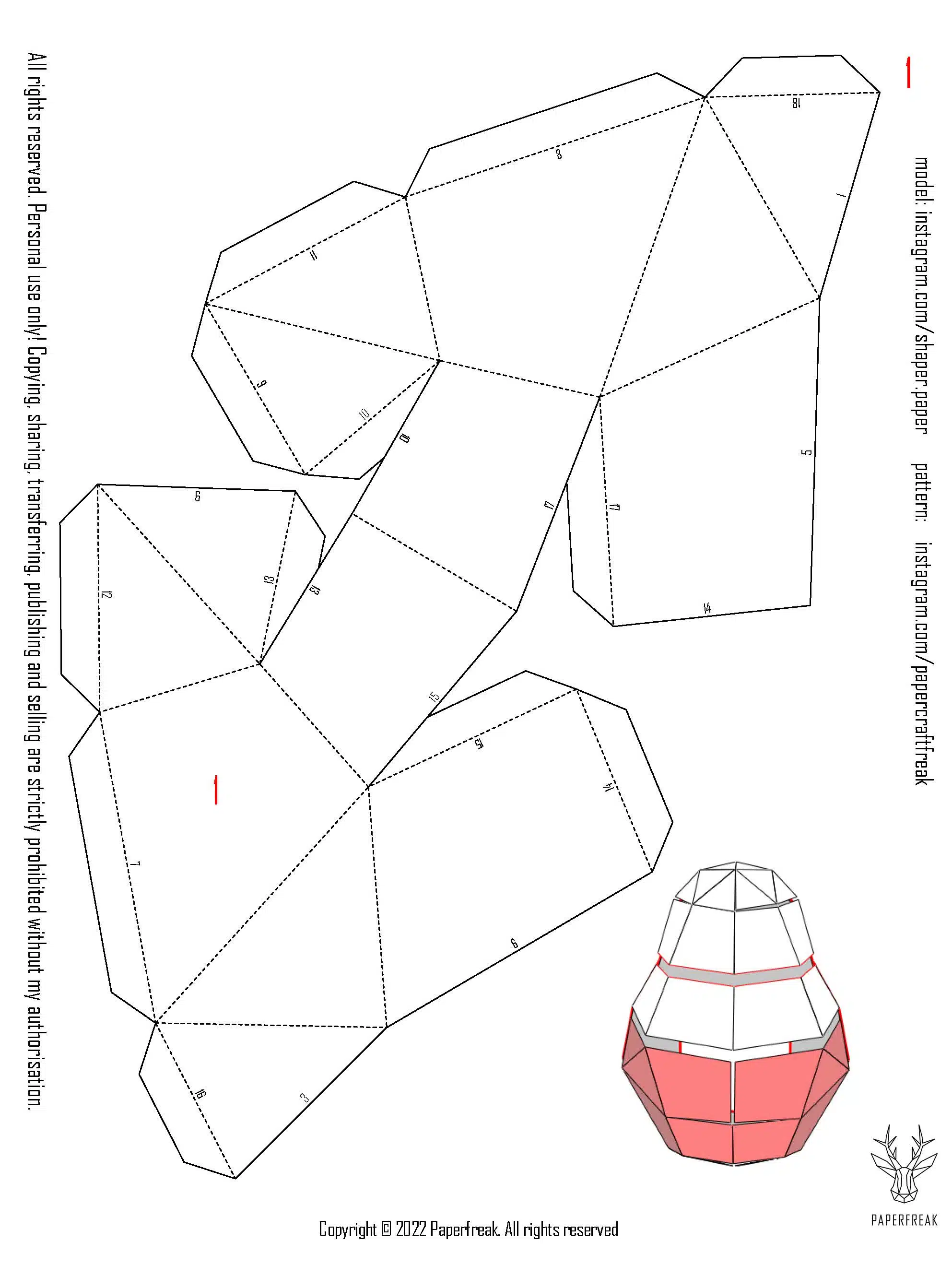 Papercraft avocado met hart in 3D origami, weergave 10