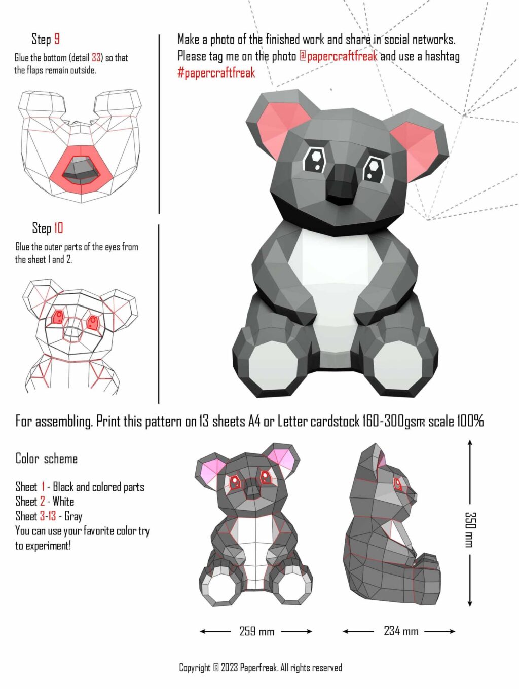 3D origami baby koala papercraft