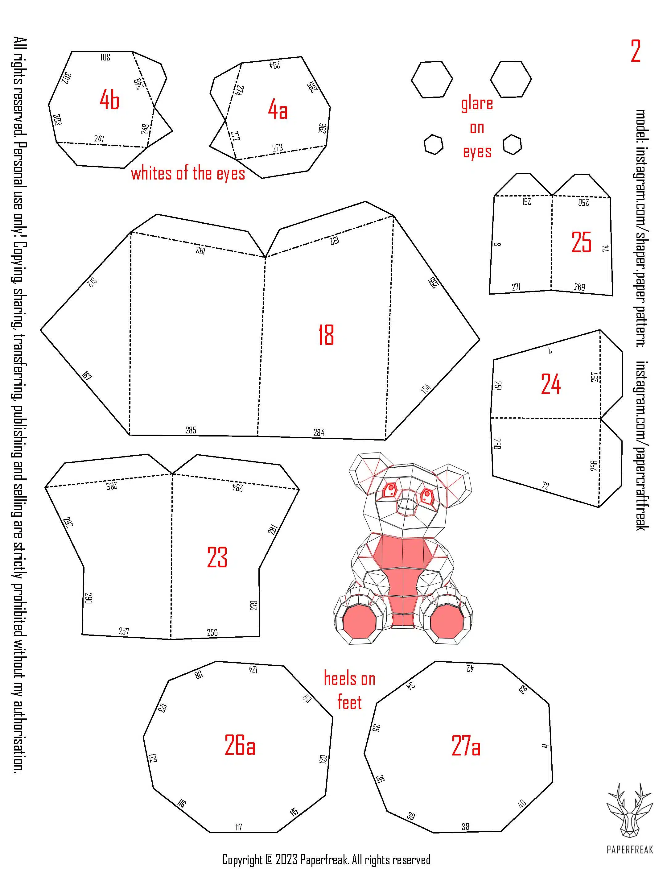 Papercraft di cucciolo di koala in origami 3D, dettaglio