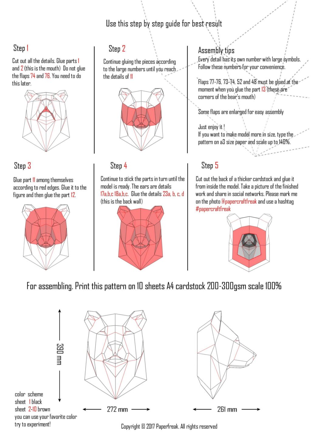 Papercraft de cabeza de oso en origami 3D