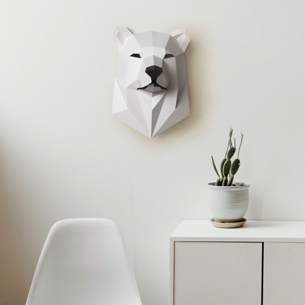 Papercraft bear head in origami 3D