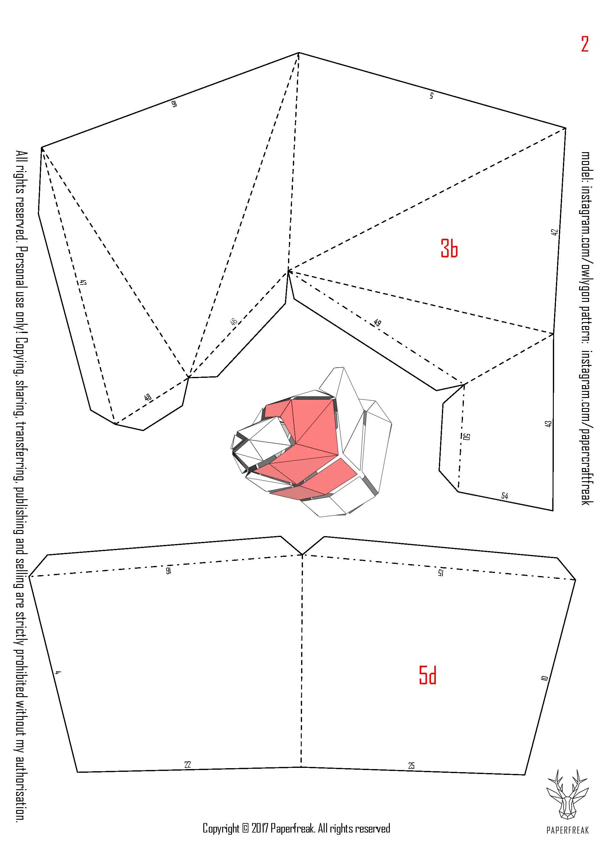 Papercraft de trophée d'ours gueule fermée en origami 3D, vue 4