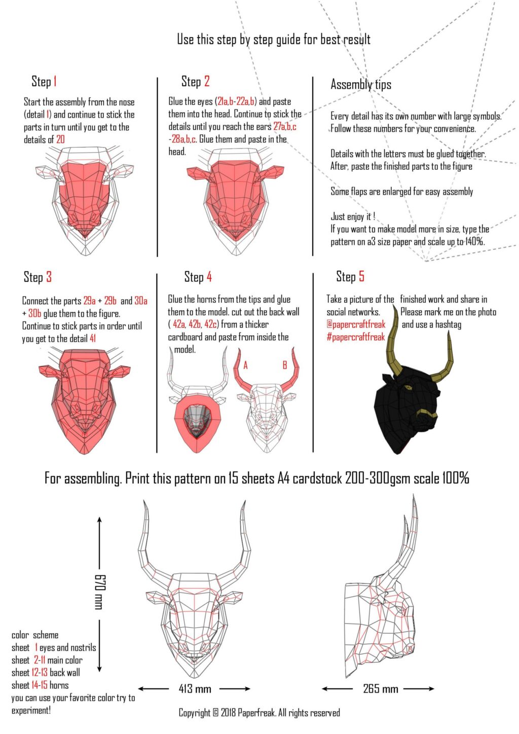 3D Origami Bull Papercraft on Shield