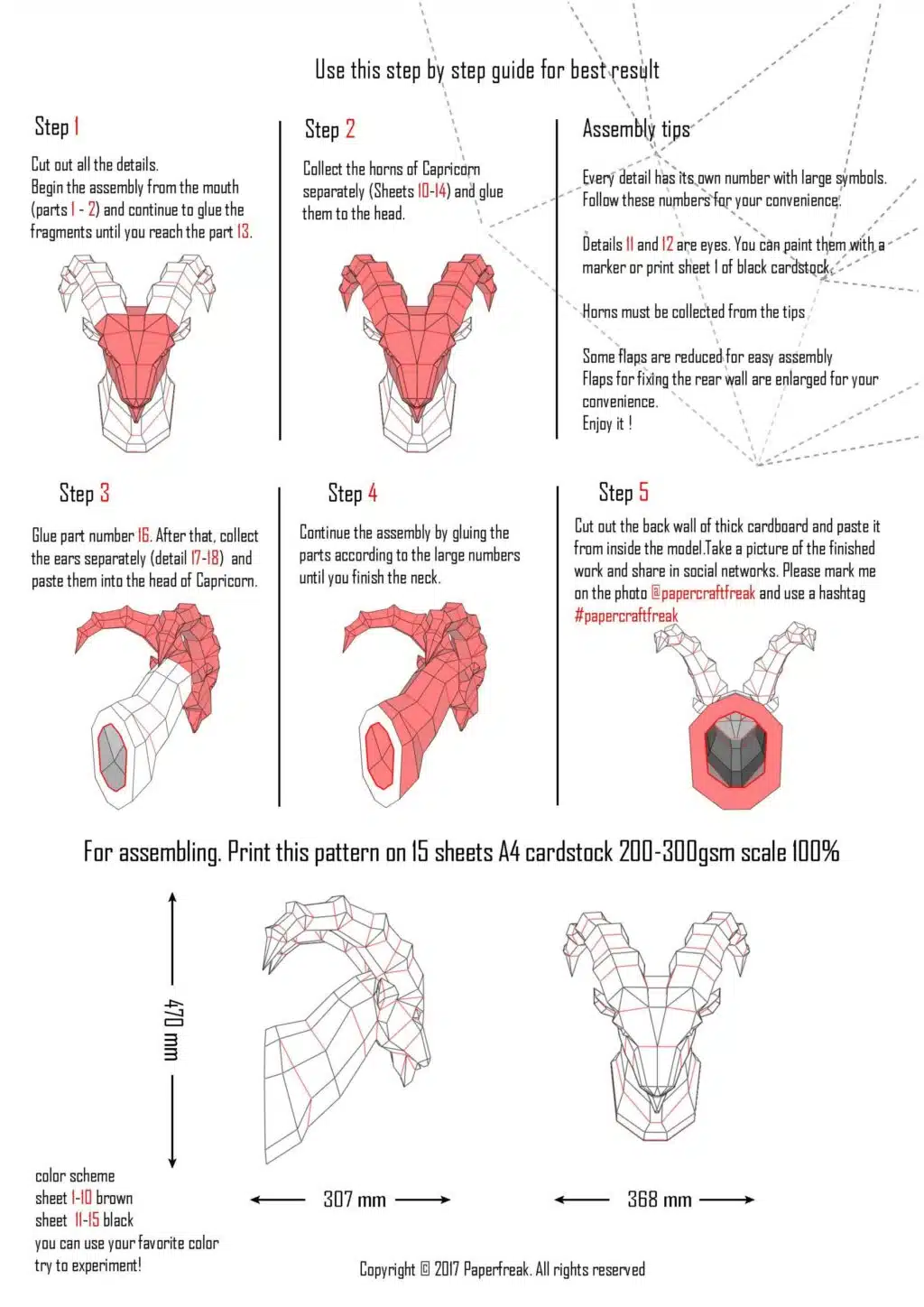 Papercraft Steinbock als 3D-Origami