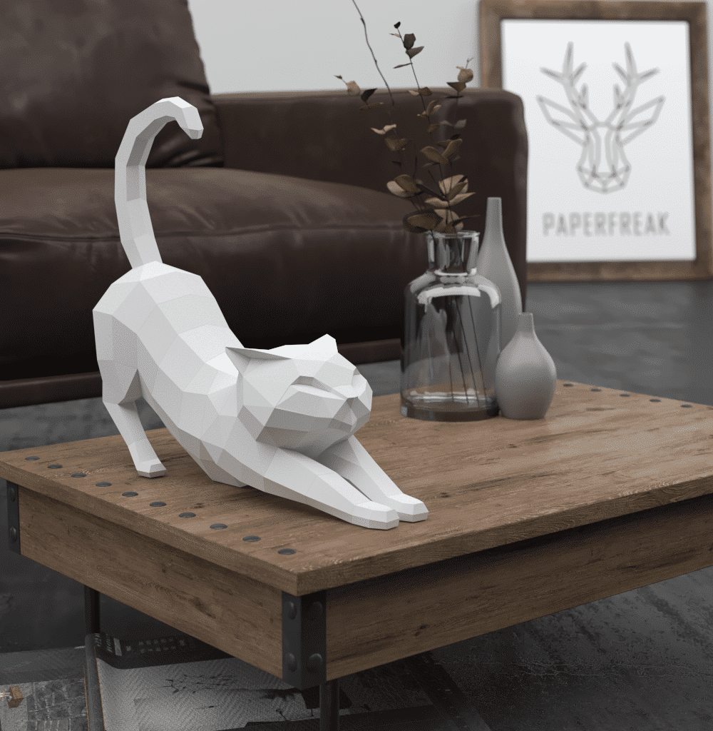 Papercraft de chat qui s'étire en origami 3D
