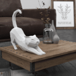 Papercraft of stretching cat in 3D origami