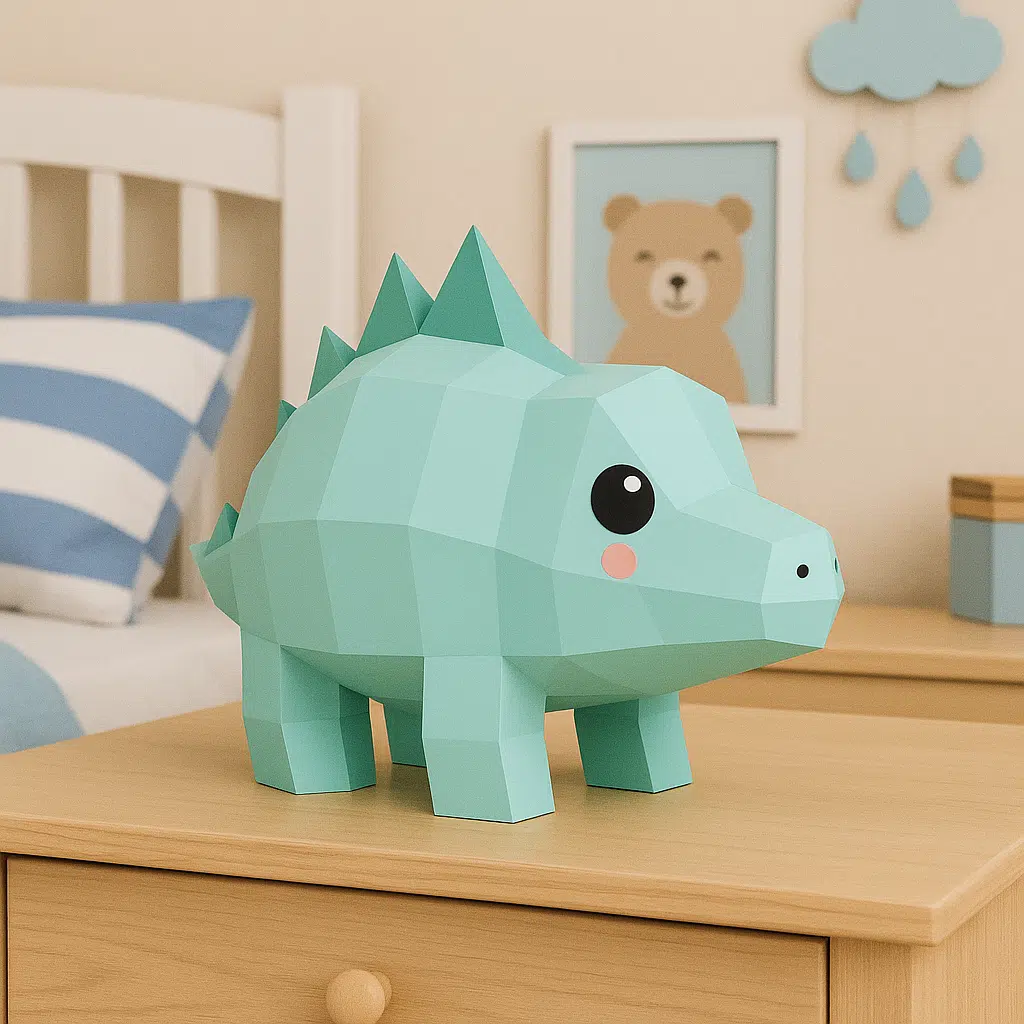 Papercraft de dinossauro estegossauro fofo em origami 3D