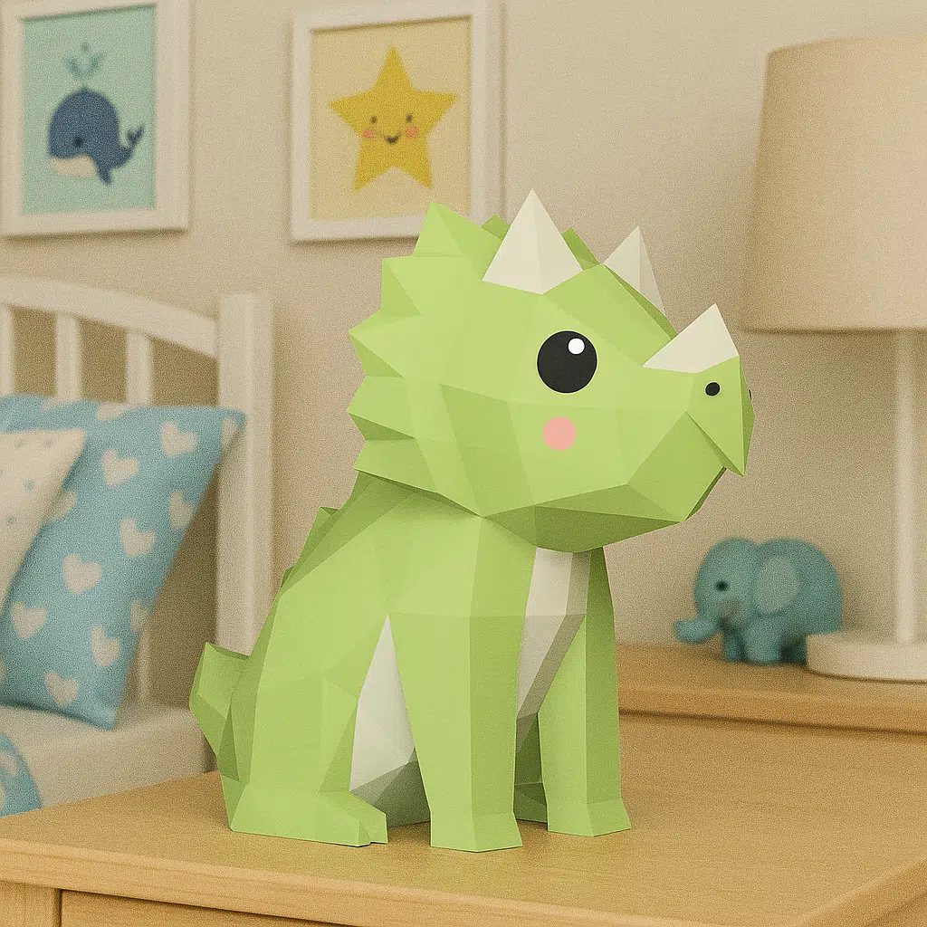 Papercraft de dinossauro sentado em origami 3D
