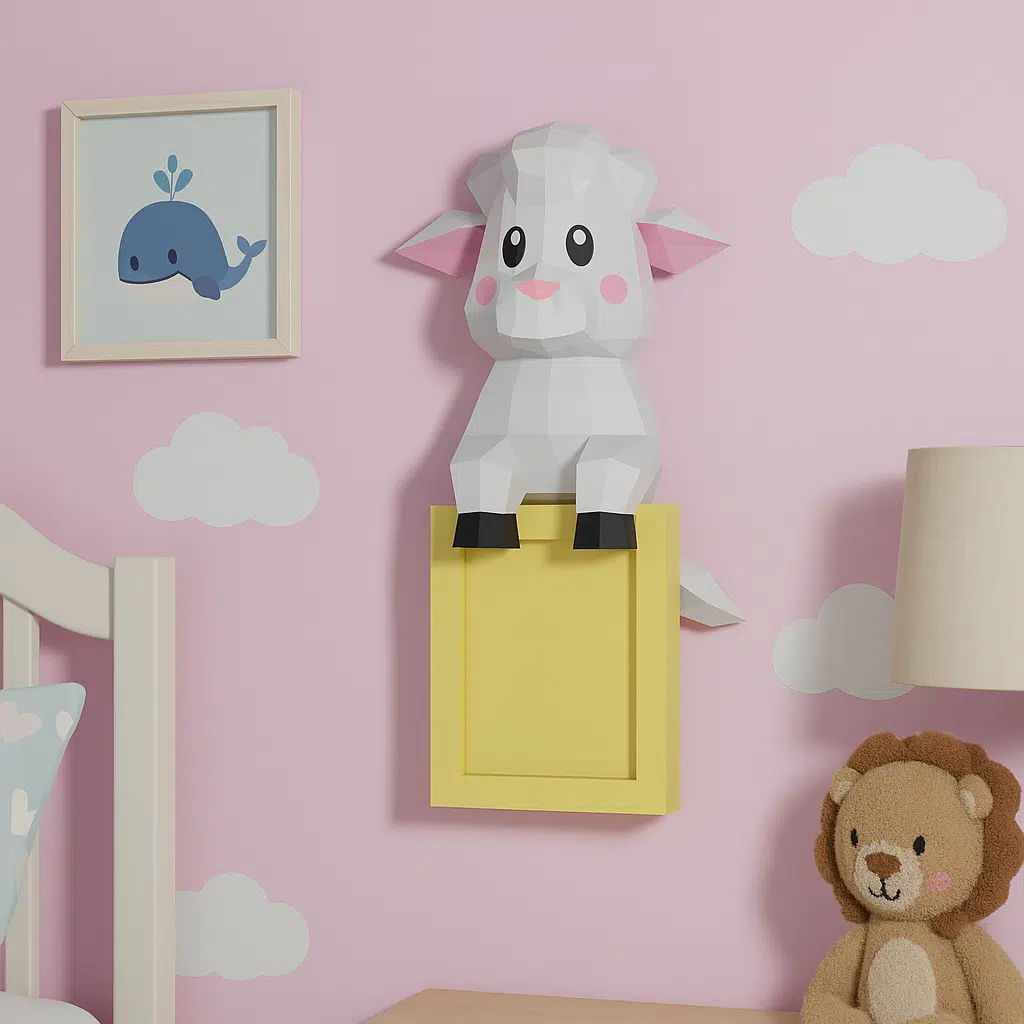 Papercraft de oveja tierna de pared en origami 3D