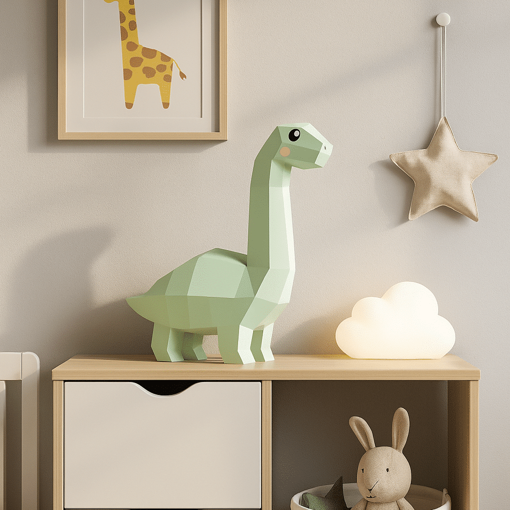 Papercraft long-necked dinosaur in origami 3D