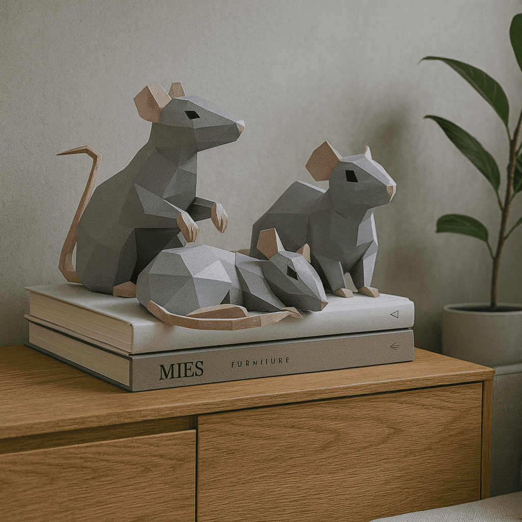Papercraft rats for Chinese New Year in 3D origami