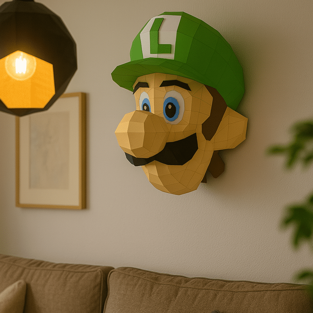 Papercraft of Luigi wall art in 3D origami