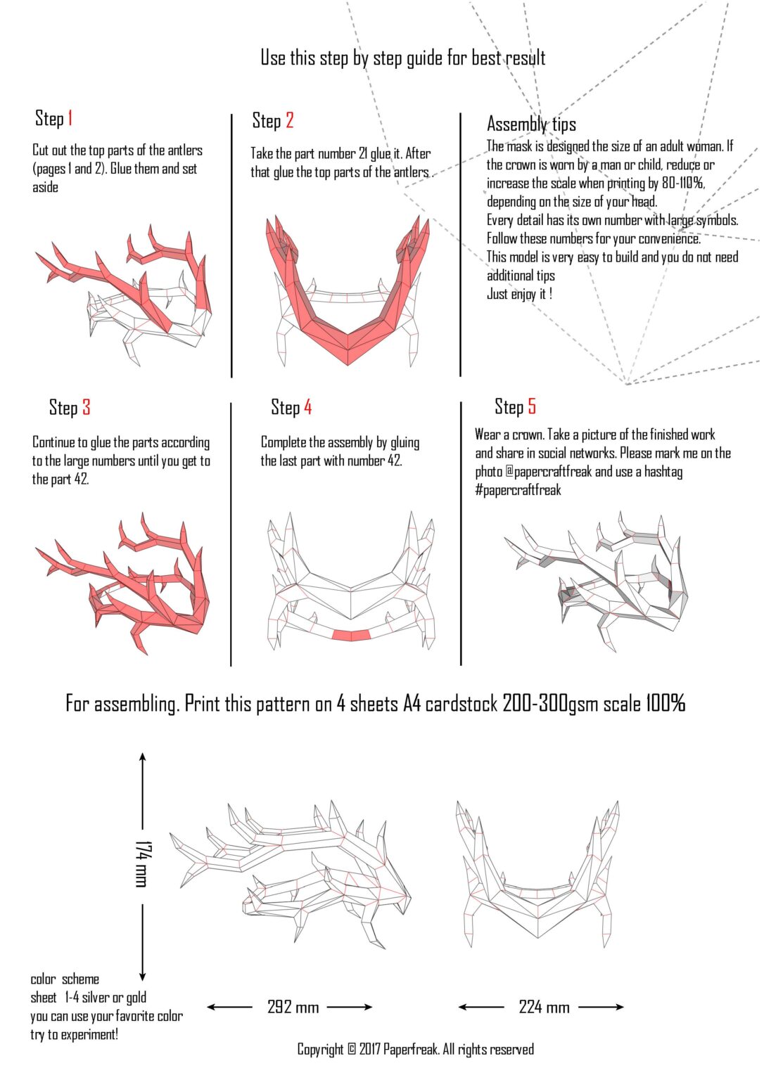 Papercraft deer antler crown in origami 3D
