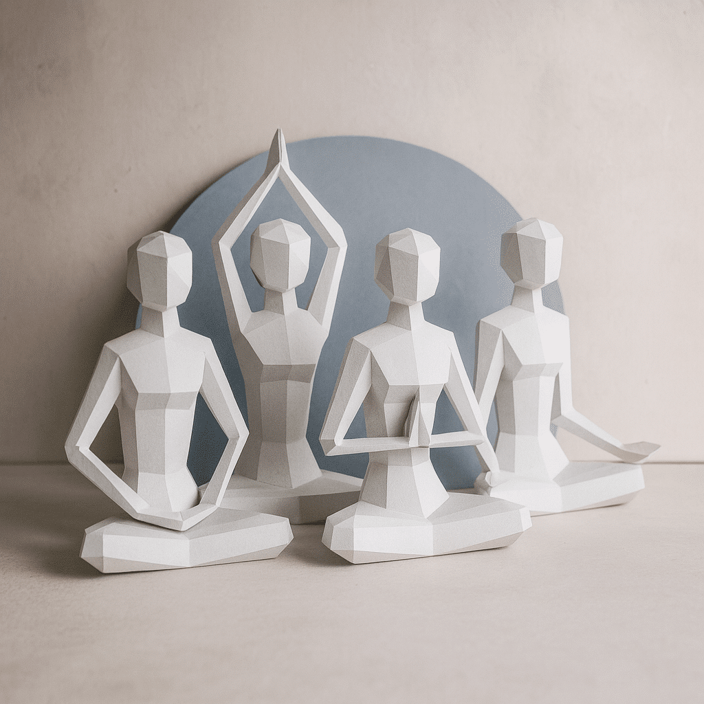 Papercraft of girls meditating vipassana in 3D origami
