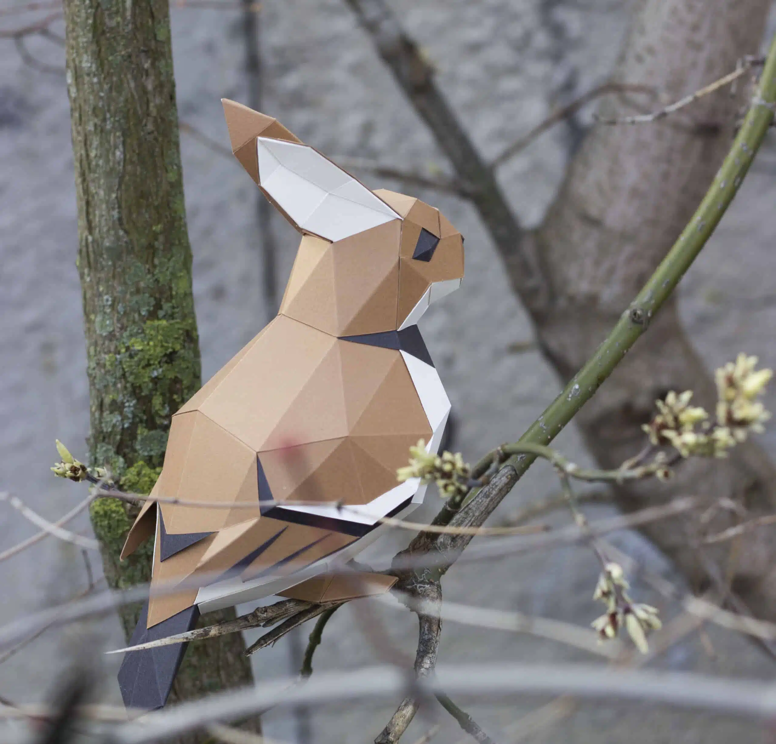 Vogel en konijn papercraft 3D origami, weergave 9