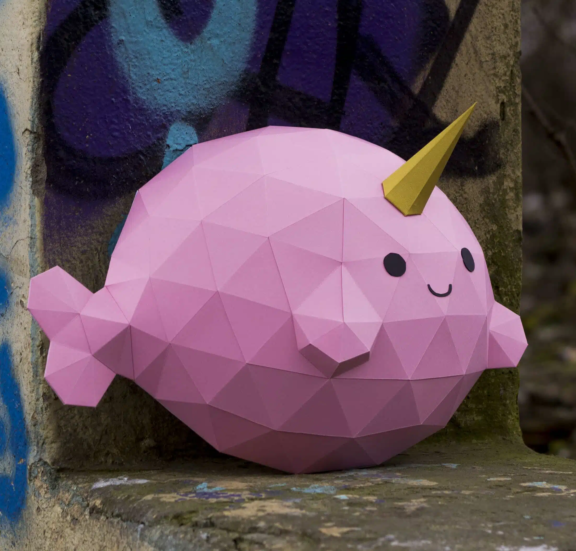 Papercraft Narwal Fisch als 3D-Origami, Detail, Ansicht 2