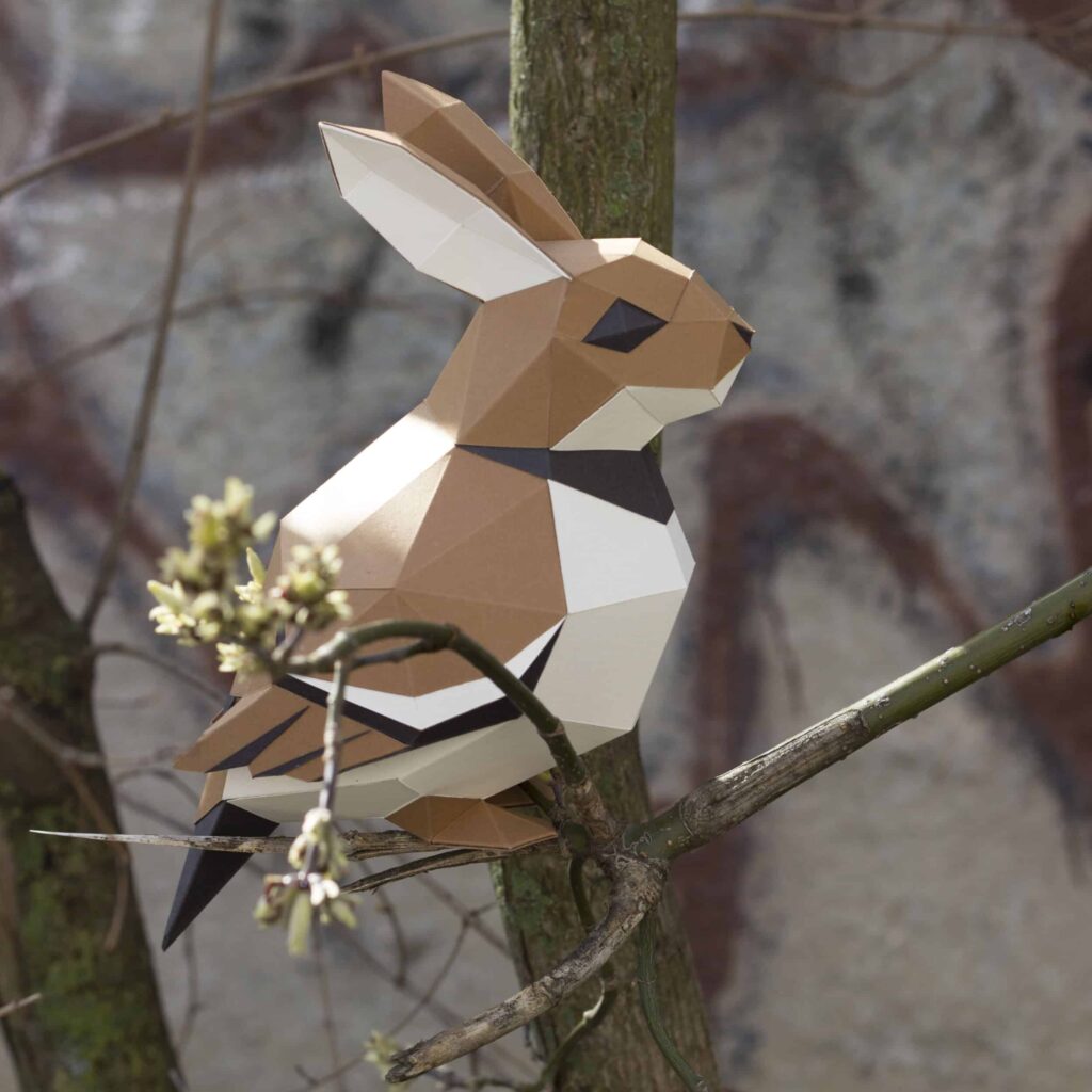 Papercraft of sparrow and rabbit in 3D origami