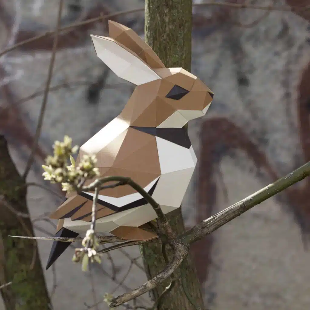 Papercraft di passero e coniglio in origami 3D