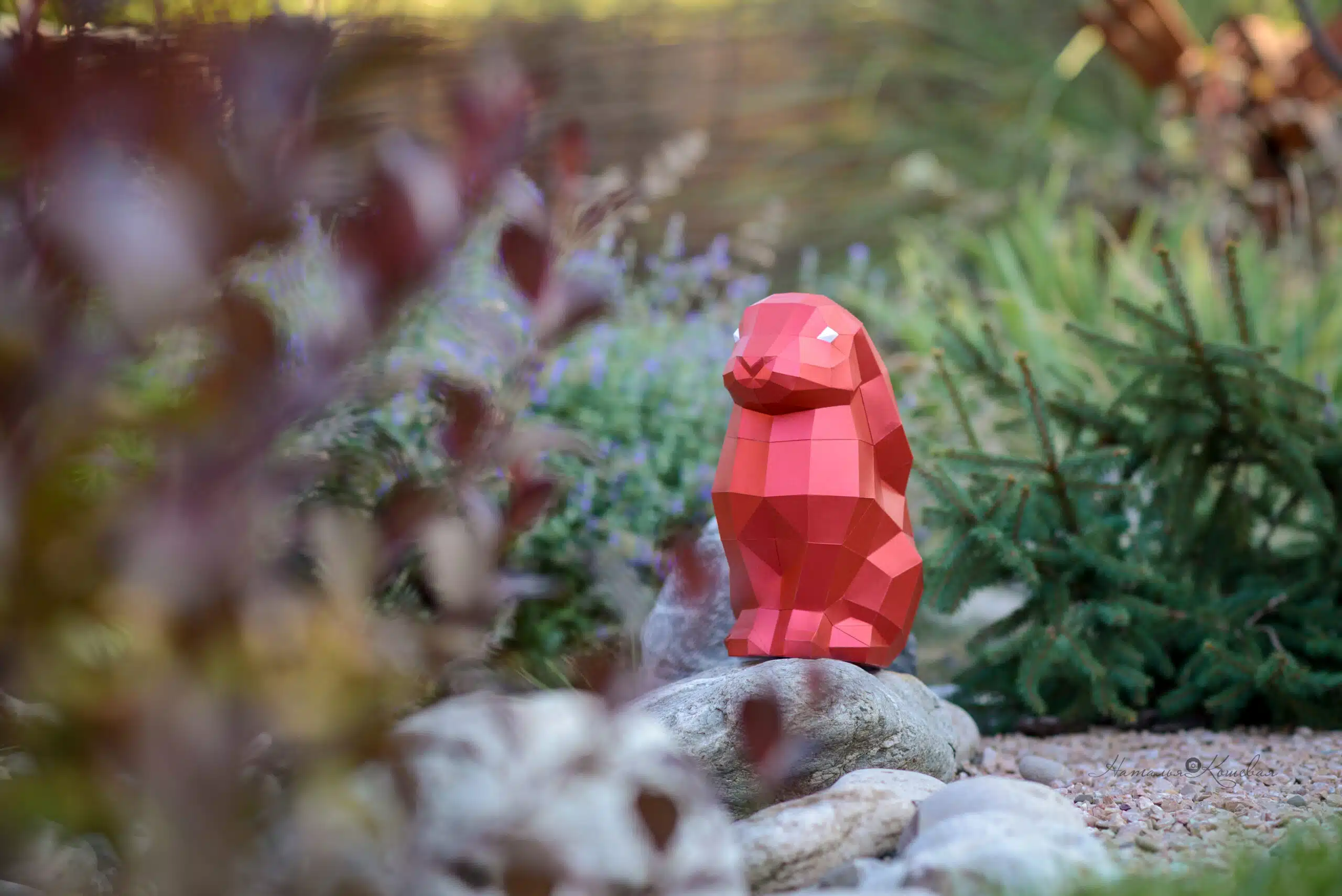 Papercraft de conejo sentado en origami 3D, vista 2, vista 3