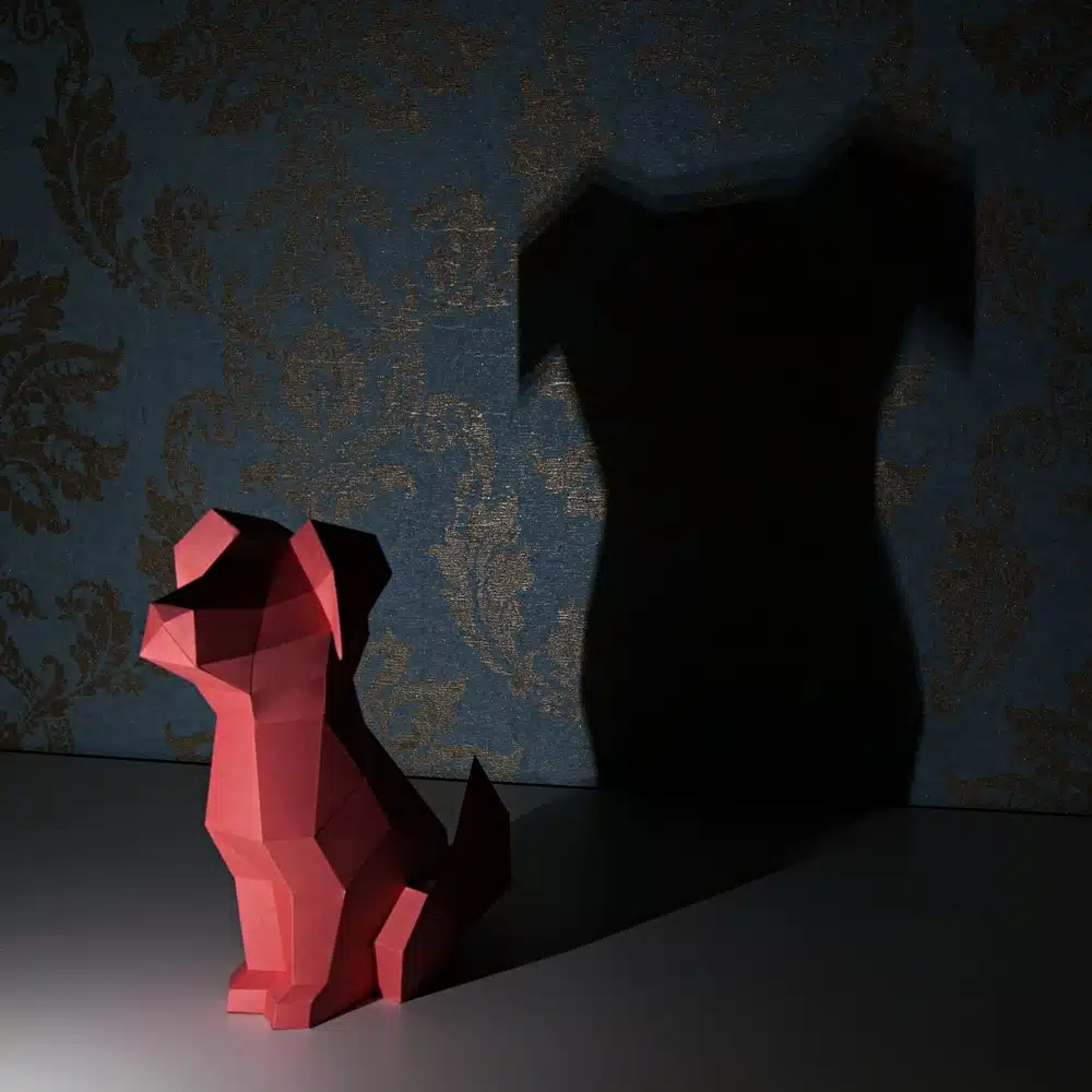 Dobermann kop in 3D-papercraft, weergave 2