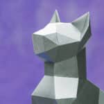 Papercraft de gato sentado en origami 3D