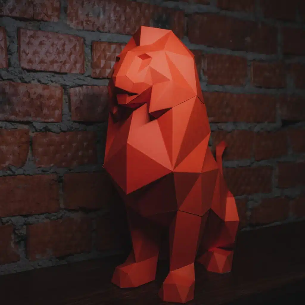 Papercraft de león sentado rojo en origami 3D