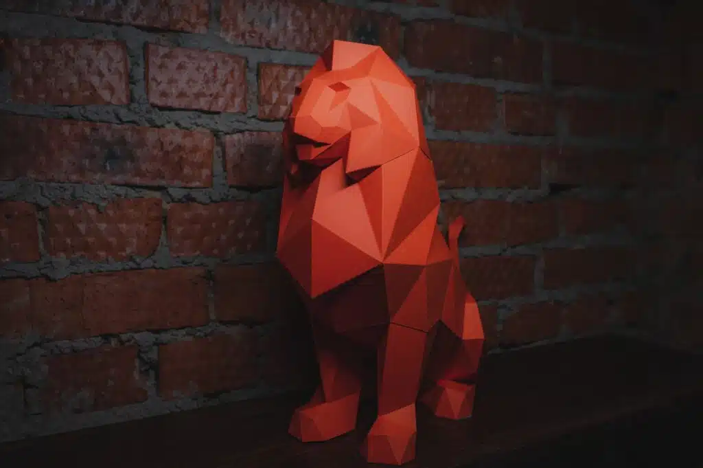 Zittende papieren leeuw in 3D origami, 3D-model