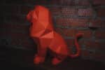 Papercraft of sitting lion in 3D origami