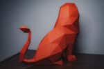 Papercraft of sitting lion in 3D origami