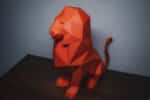 Papercraft of sitting lion in 3D origami