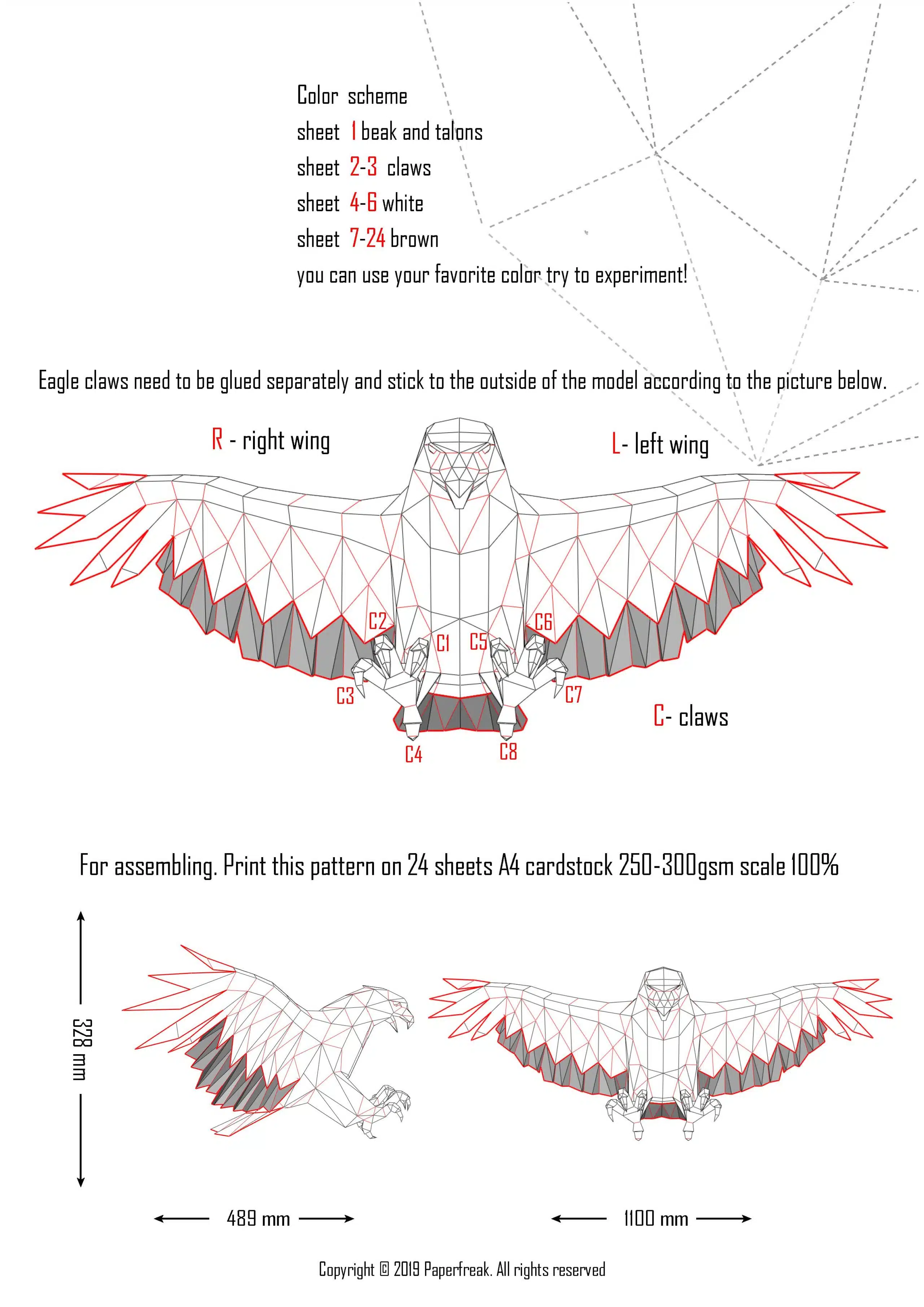 Papercraft d'aigle volant en origami 3D, vue 9