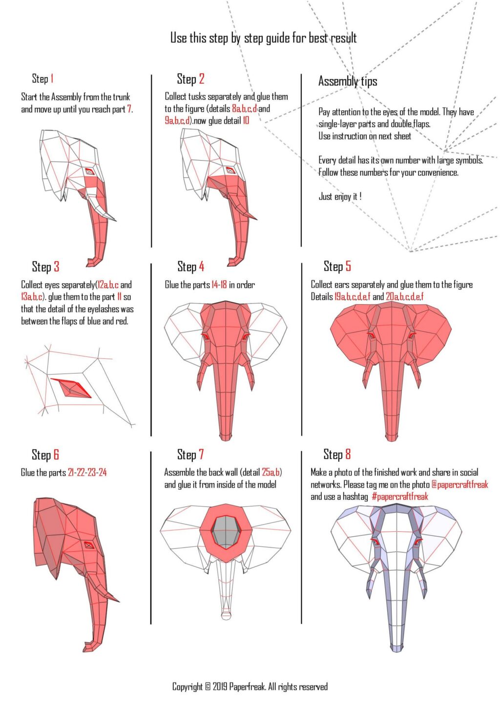 Papercraft Elefantenkopf als 3D-Origami