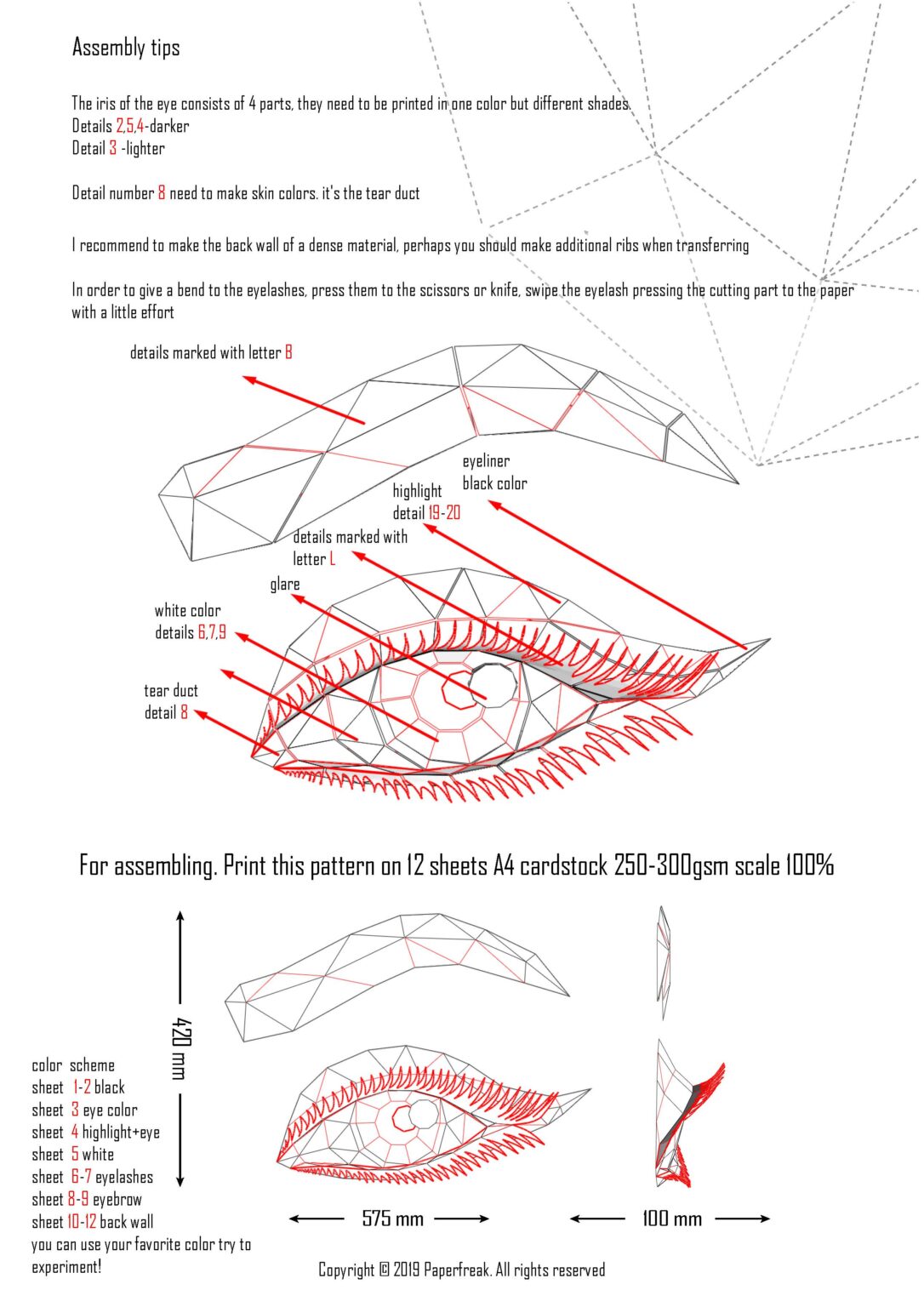 Papercraft smokey eye in 3D origami