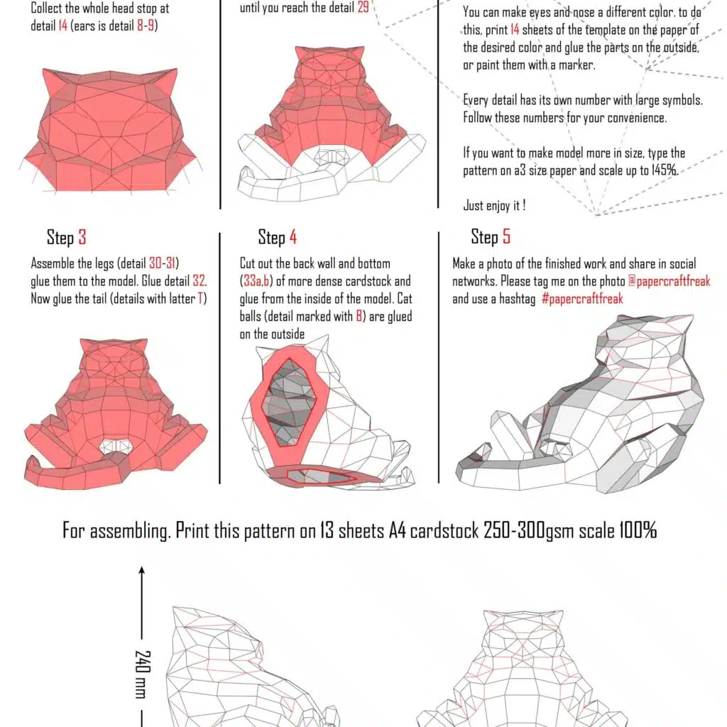 Papercraft fat cat in 3D origami