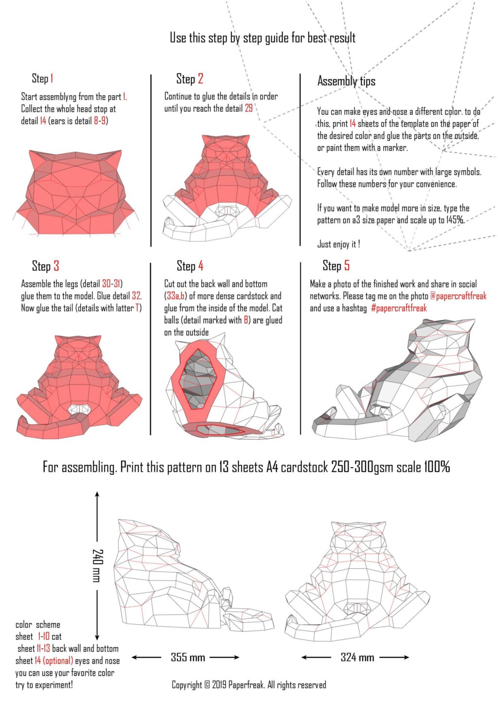 Papercraft de gato gordo em origami 3D