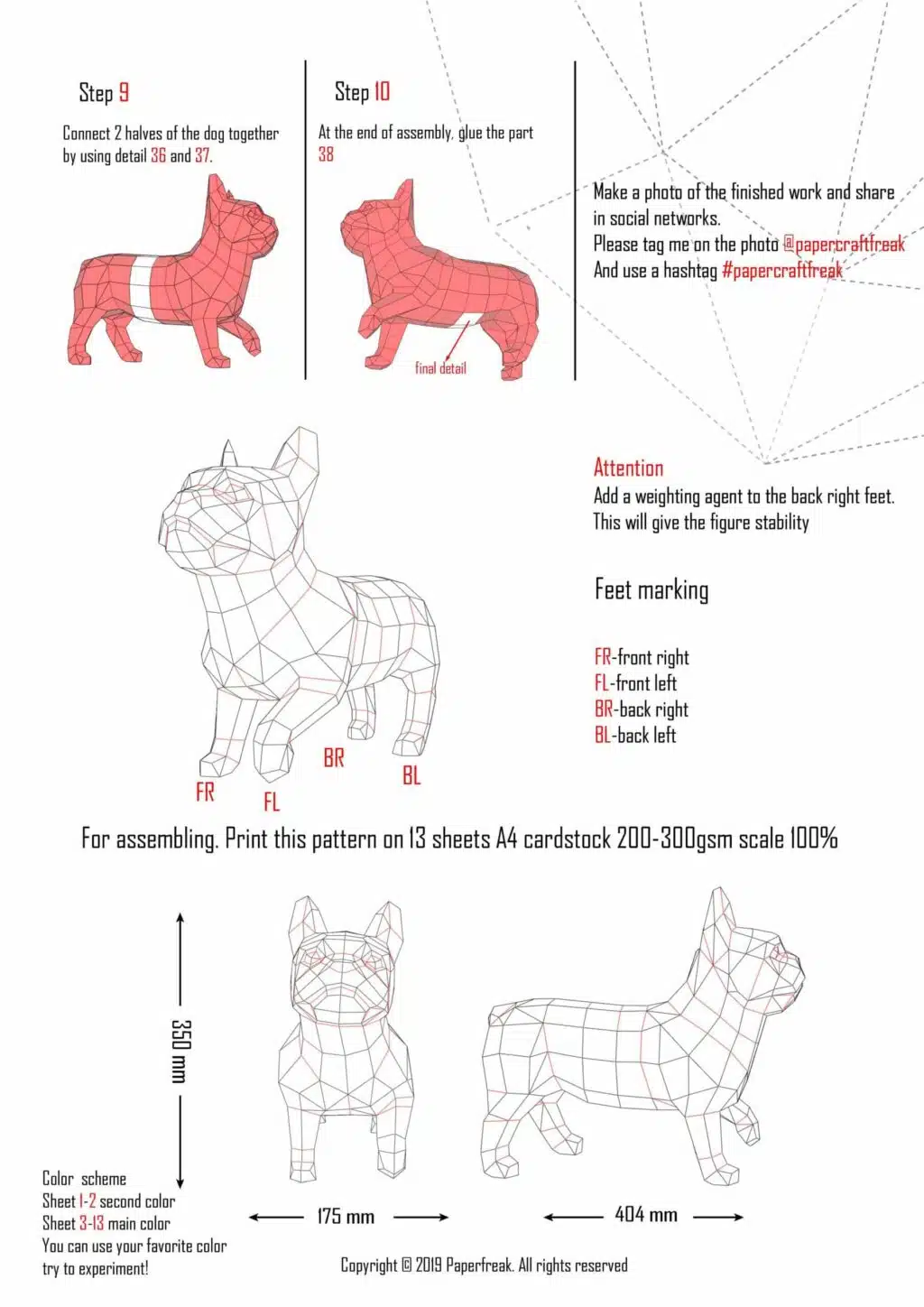 Papercraft di bouledogue francese in origami 3D