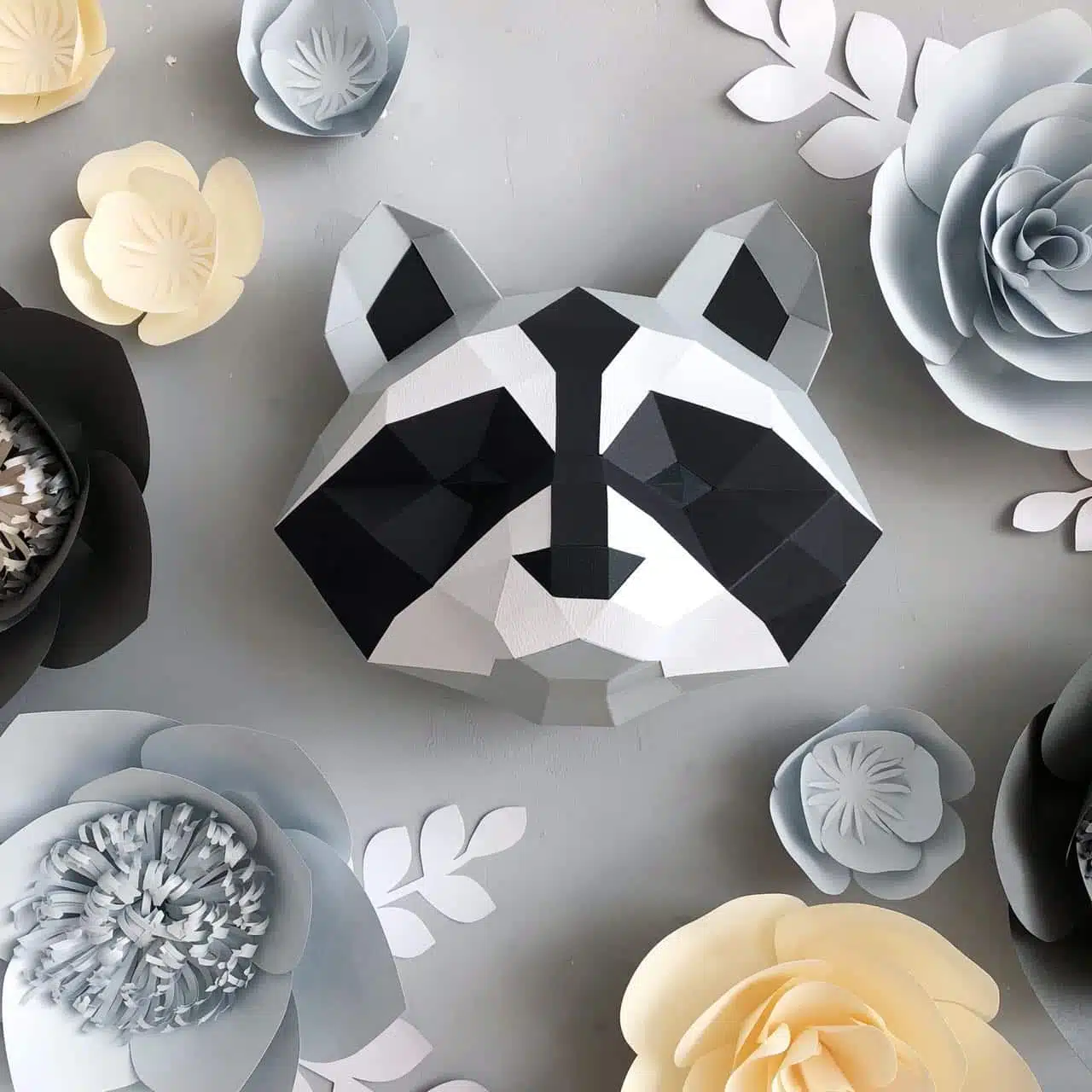Origami 3D: kop van wasbeer in papier, weergave 6