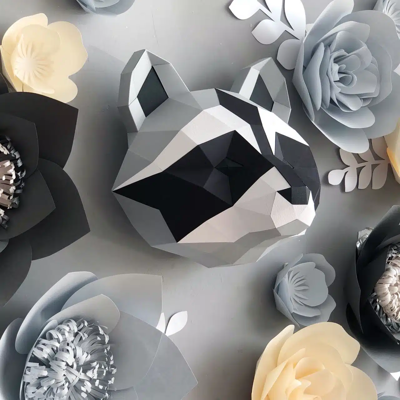 Origami 3D: kop van wasbeer in papier, weergave 4