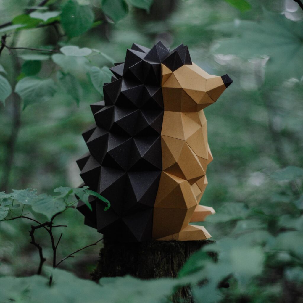 Papercraft hedgehog in 3D origami