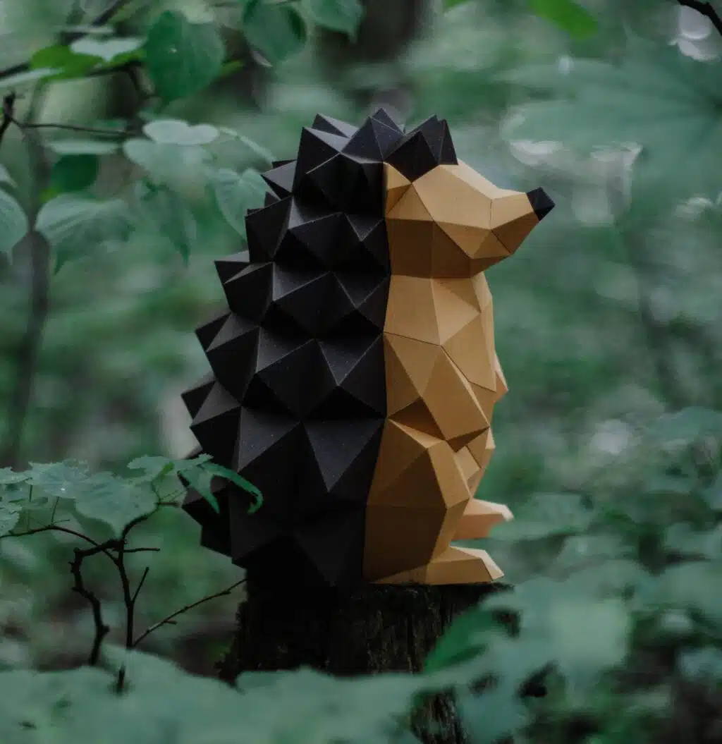 Bruine egel papercraft 3D origami, weergave 2