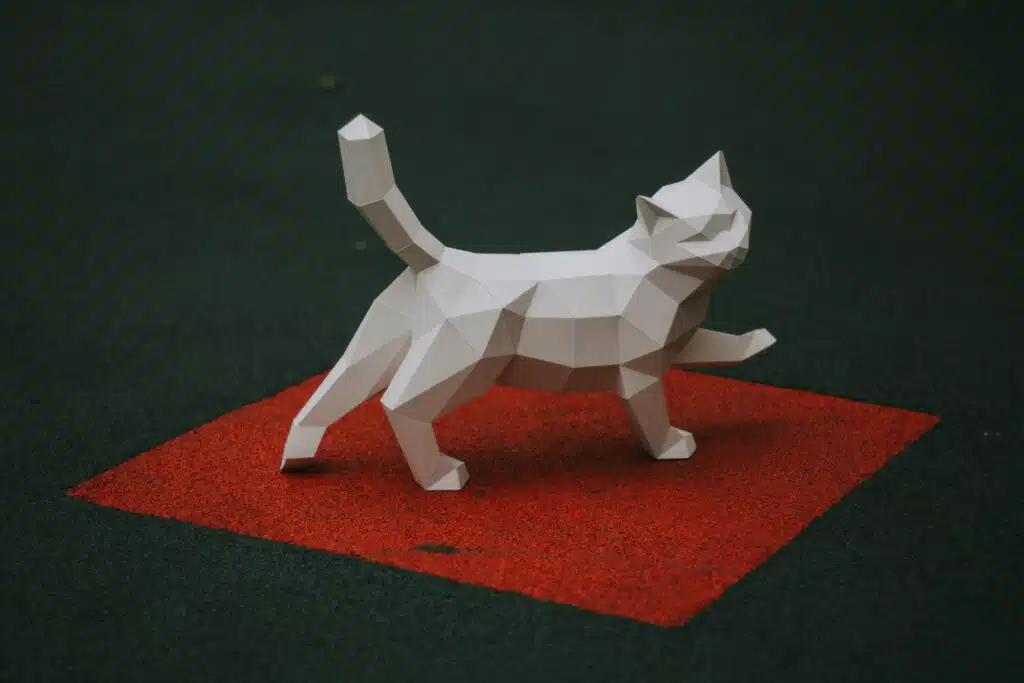3D origami lopende kat in papier, weergave 2
