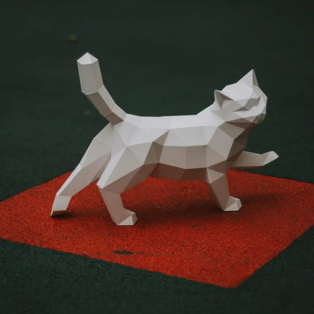 Papercraft of walking cat in 3D origami