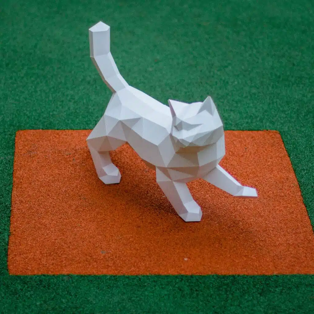 Papercraft of walking cat in 3D origami