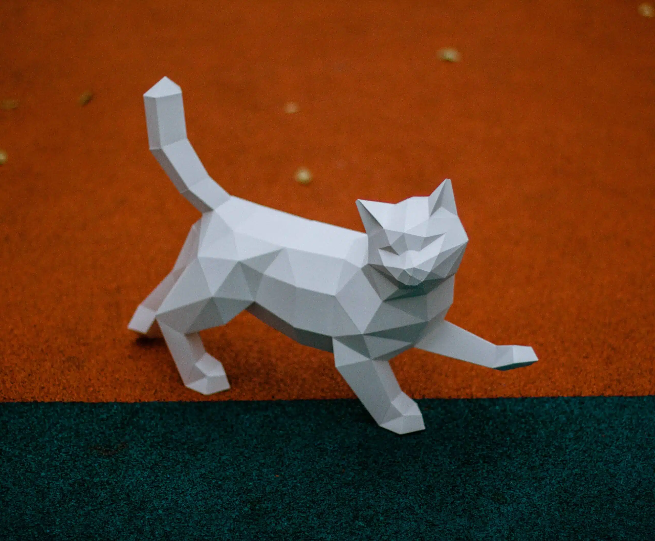 3D origami lopende kat in papier, weergave 5