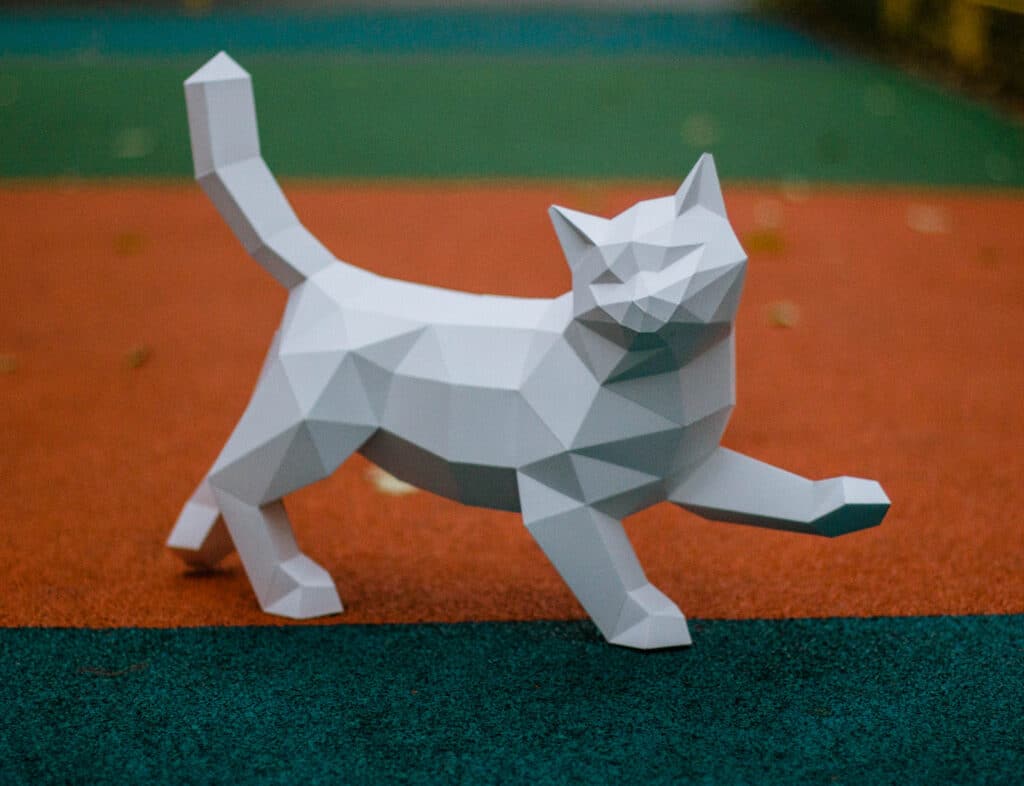 Papercraft of walking cat in 3D origami