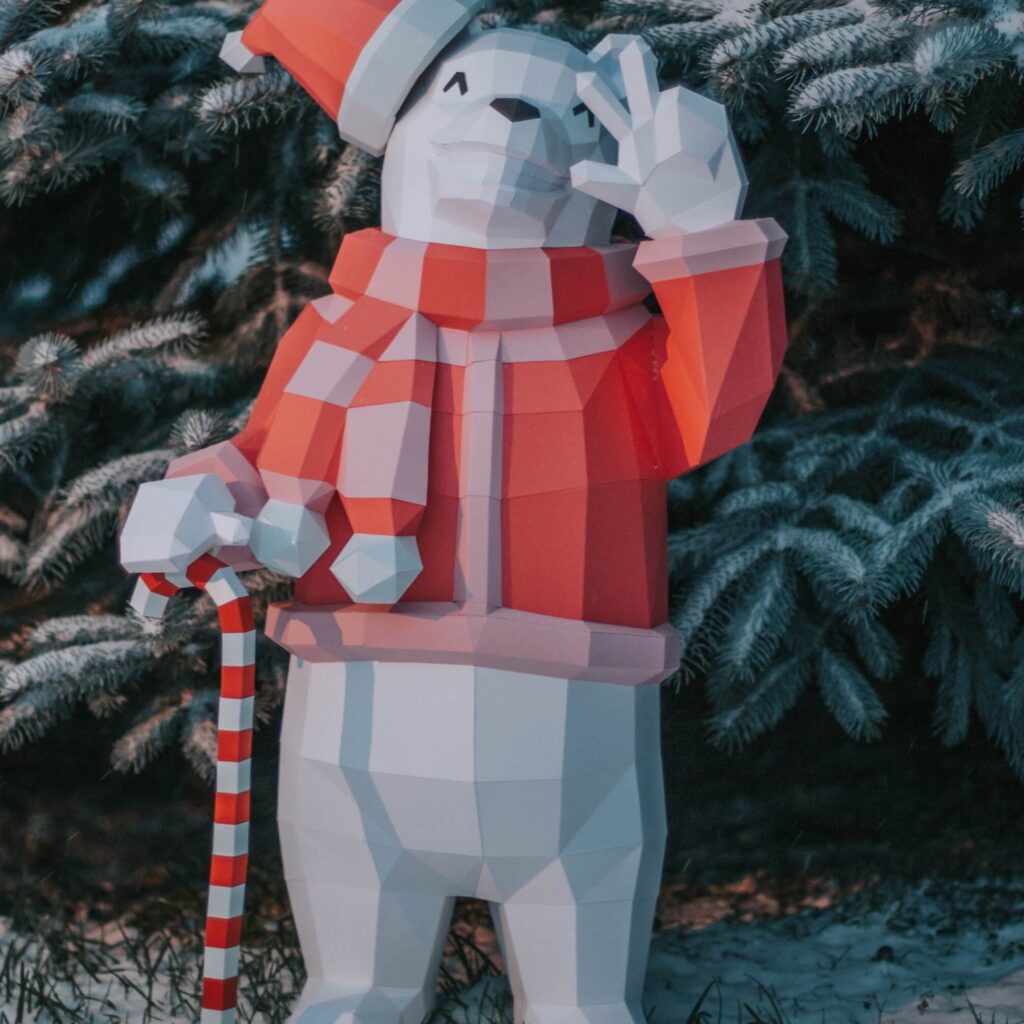 Papercraft d'ours de Noël en origami 3D