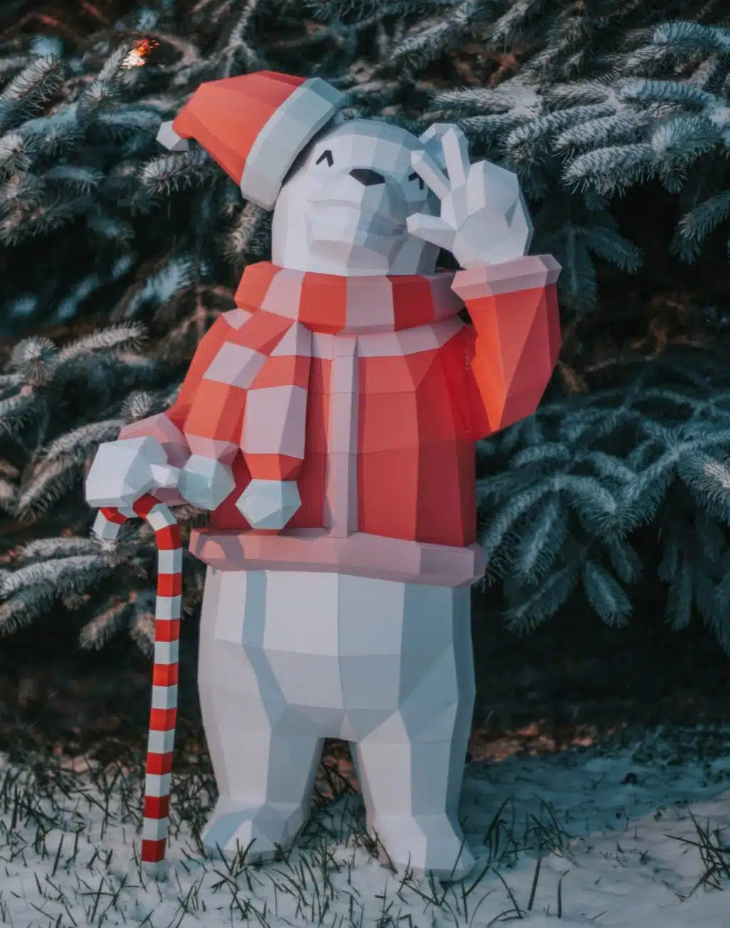 3D Origami Christmas Bear in a Sweater Papercraft