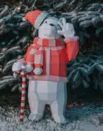 3D Origami Christmas Bear in a Sweater Papercraft