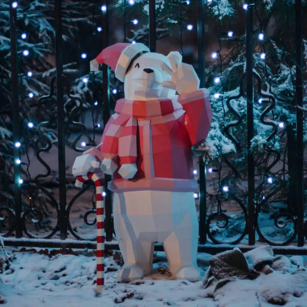 Papercraft de oso navideño con suéter en origami 3D
